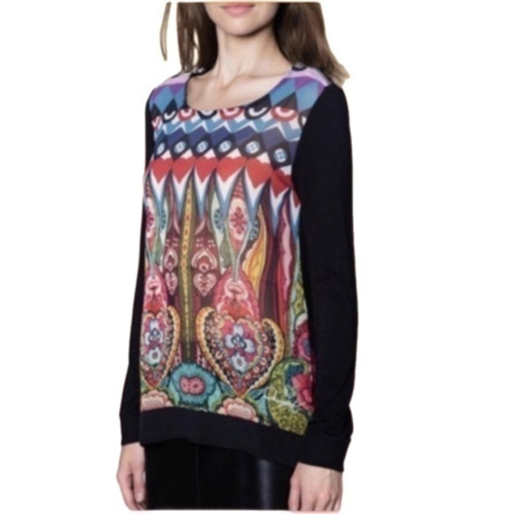 DESIGUAL multi-color gorgeous lightweight, long sleeve top in size Small. EUC